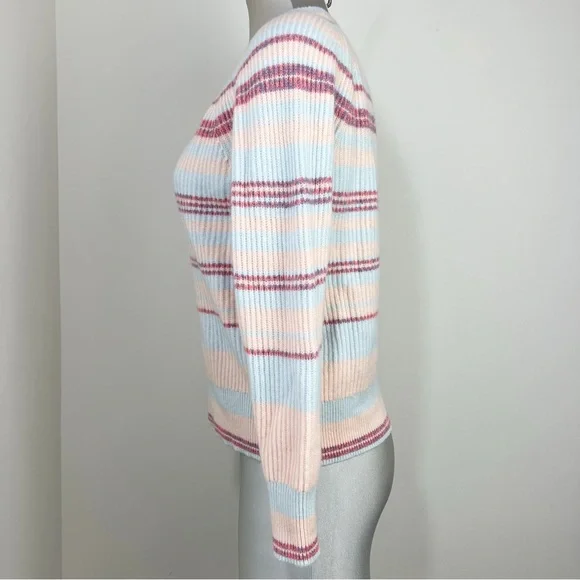 J. Crew Cashmere Ribbed Crewneck Sweater Size Small Stripped Soft Colors - Picture 2 of 8